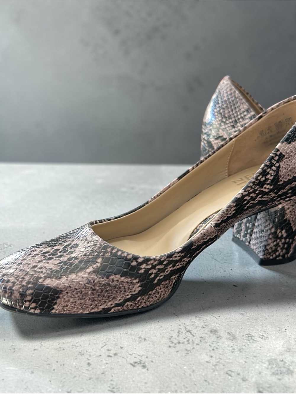 Naturalizer Pink and Black Snake-Print Block Heel Pumps